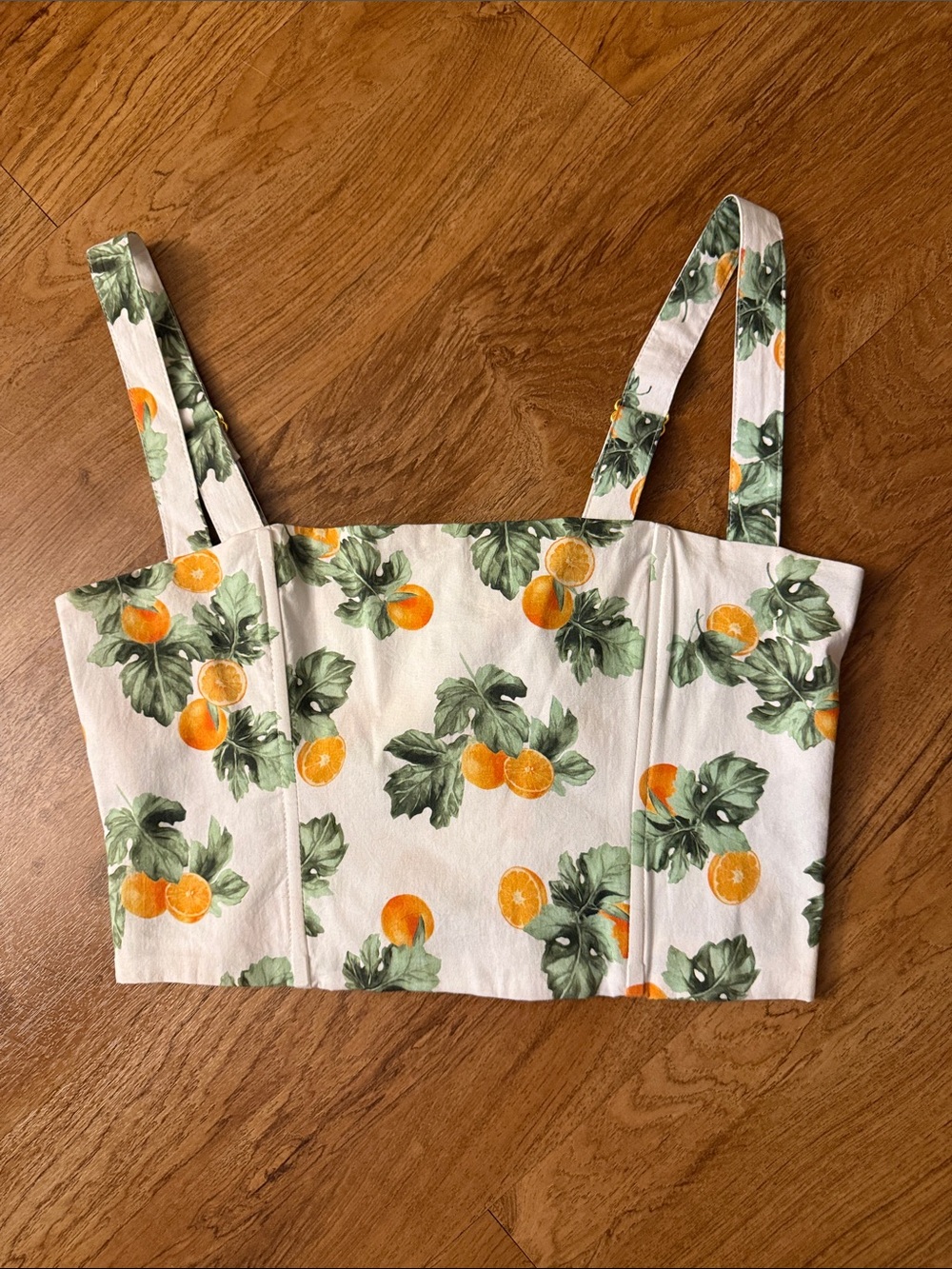 WeWoreWhat White Crop Top with Orange and Green Citrus Print